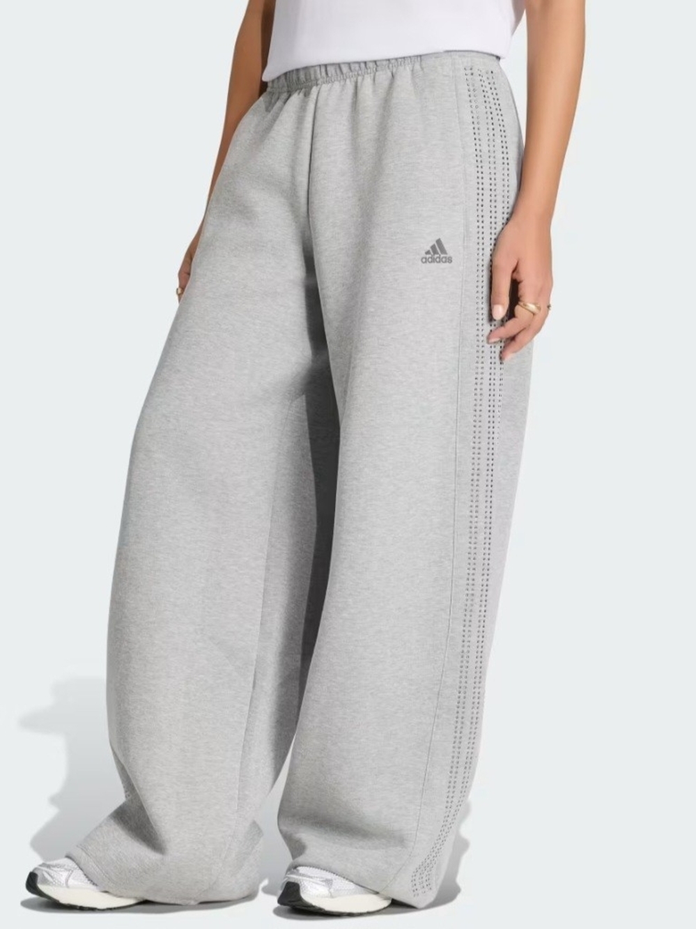 Adidas Wide Leg Crysyal-Stripe Sweatpants - Light Grey